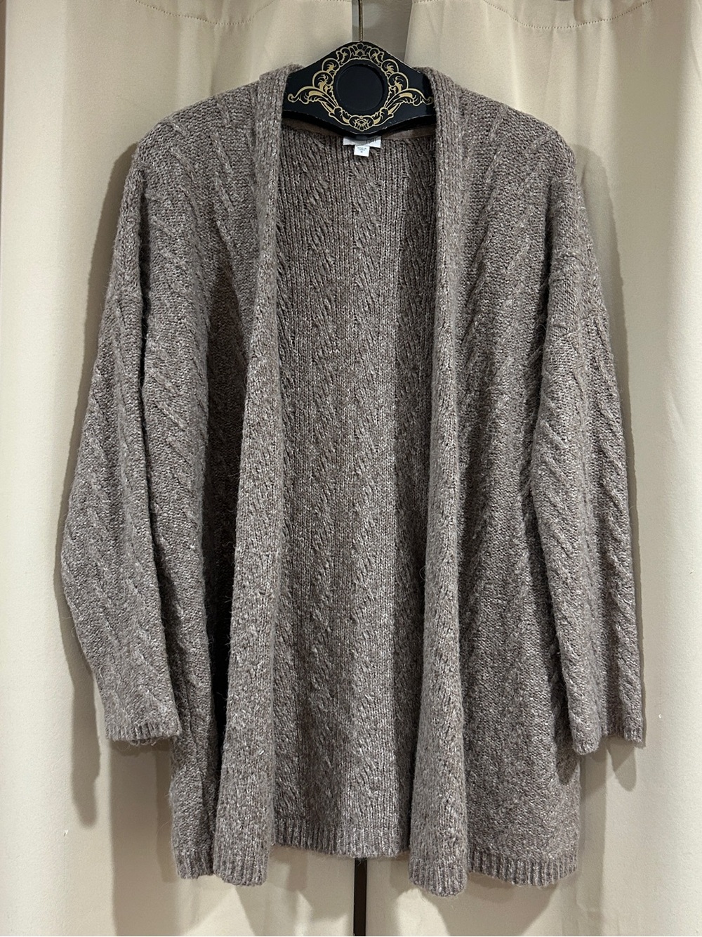 J Jill Cozy Open-Front Women's Cardigan Sweater Taupe Size Medium Alpaca Blend